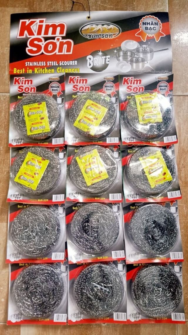 Vỉ 12 Chà Inox Kim Sơn Đỏ Nhãn Bạc