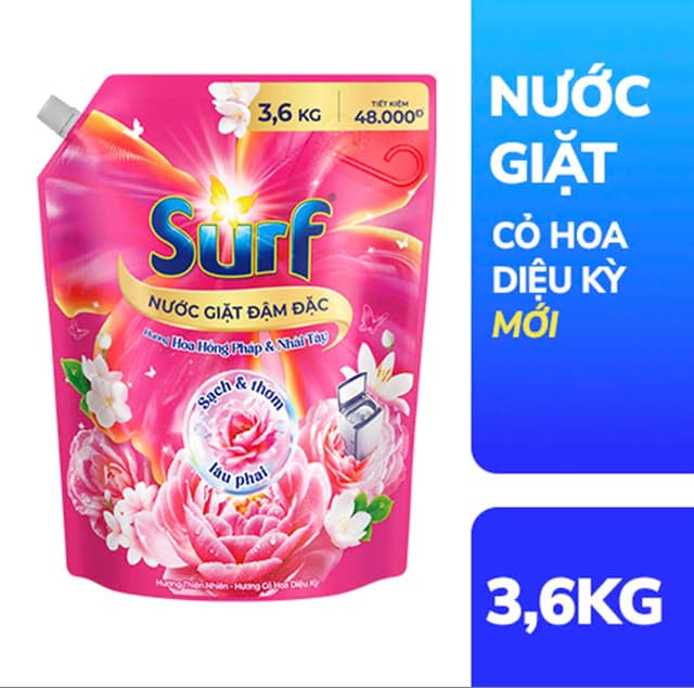 Nước Giặt Surf 3,6kg Hồng ( Thùng 4 túi )