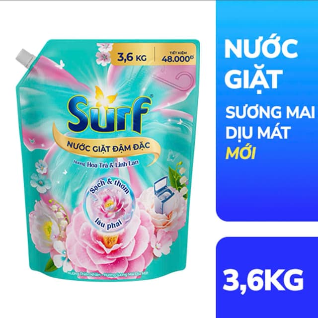 Nước Giặt Surf 3,6kg Xanh ( Thùng 4 túi )