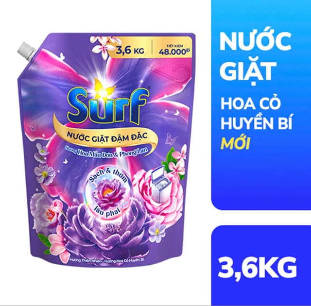 Nước Giặt Surf 3,6kg Tím  ( Thùng 4 túi ) 