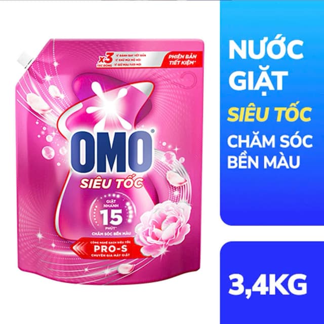 Nước Giặt Omo 3,4kg Siêu Tốc Màu Hồng ( Thùng 168,000) 