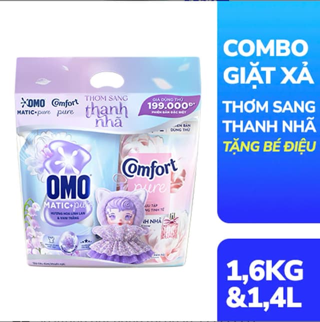 Nước Giặt Omo 1,6l Linh Đan Tím+ Xã Comfort 1,4l Thanh Nhã ( Hàng kèm ).
