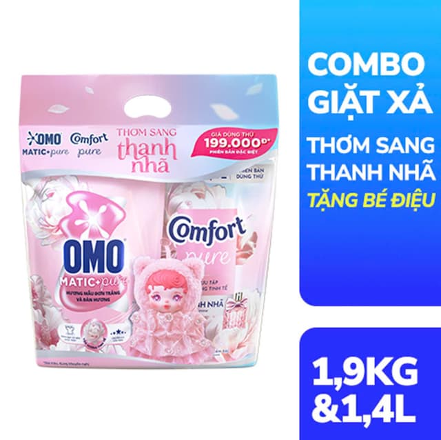 Nước Giặt Omo 1,4l Thanh Nhã + Xã Comfort 1,9l Mẫu Đơn ( Hàng kèm ).