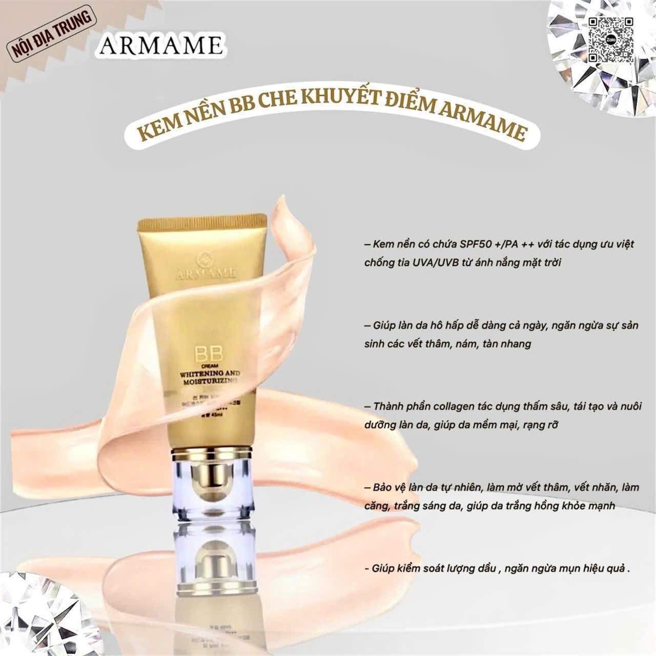 Kem Nền BB Che Khuyết Điểm Armame Vàng